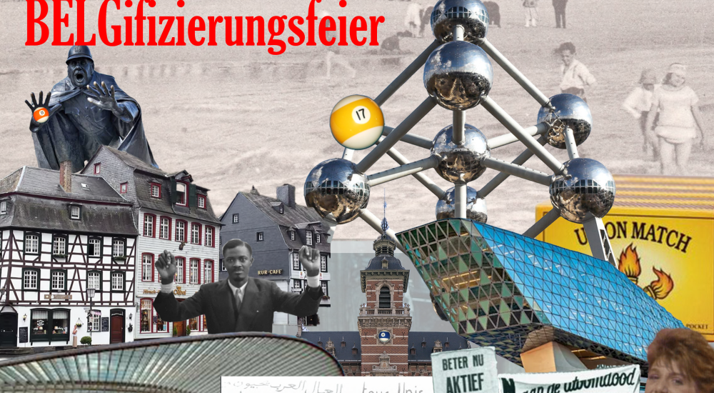 Poster with Belgian icons such as the Atomium and waffles