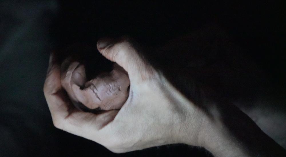 hand holding a bowl of clay
