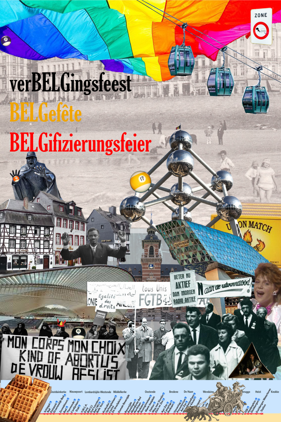 Poster with Belgian icons such as the Atomium and waffles