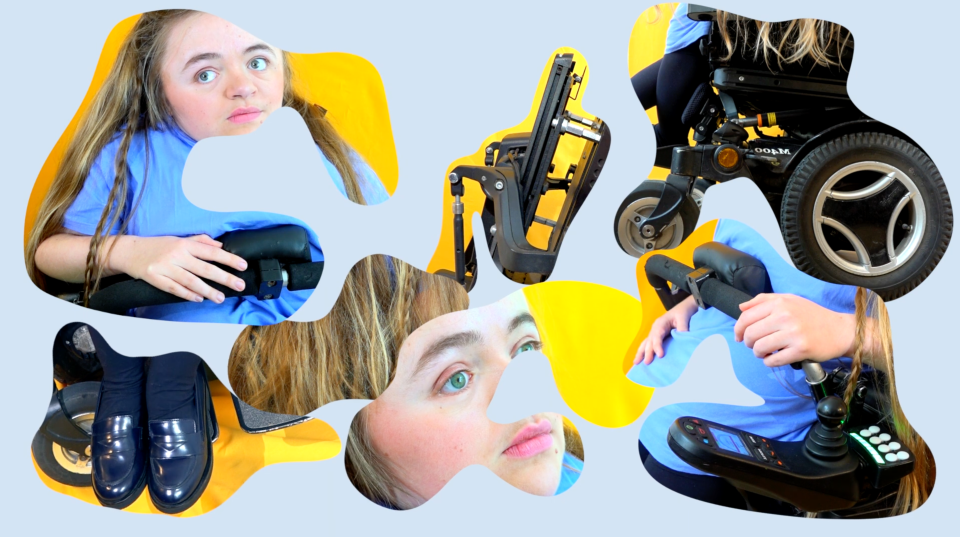 fragmenten van schoenen, rolstoel en Mira Thompson